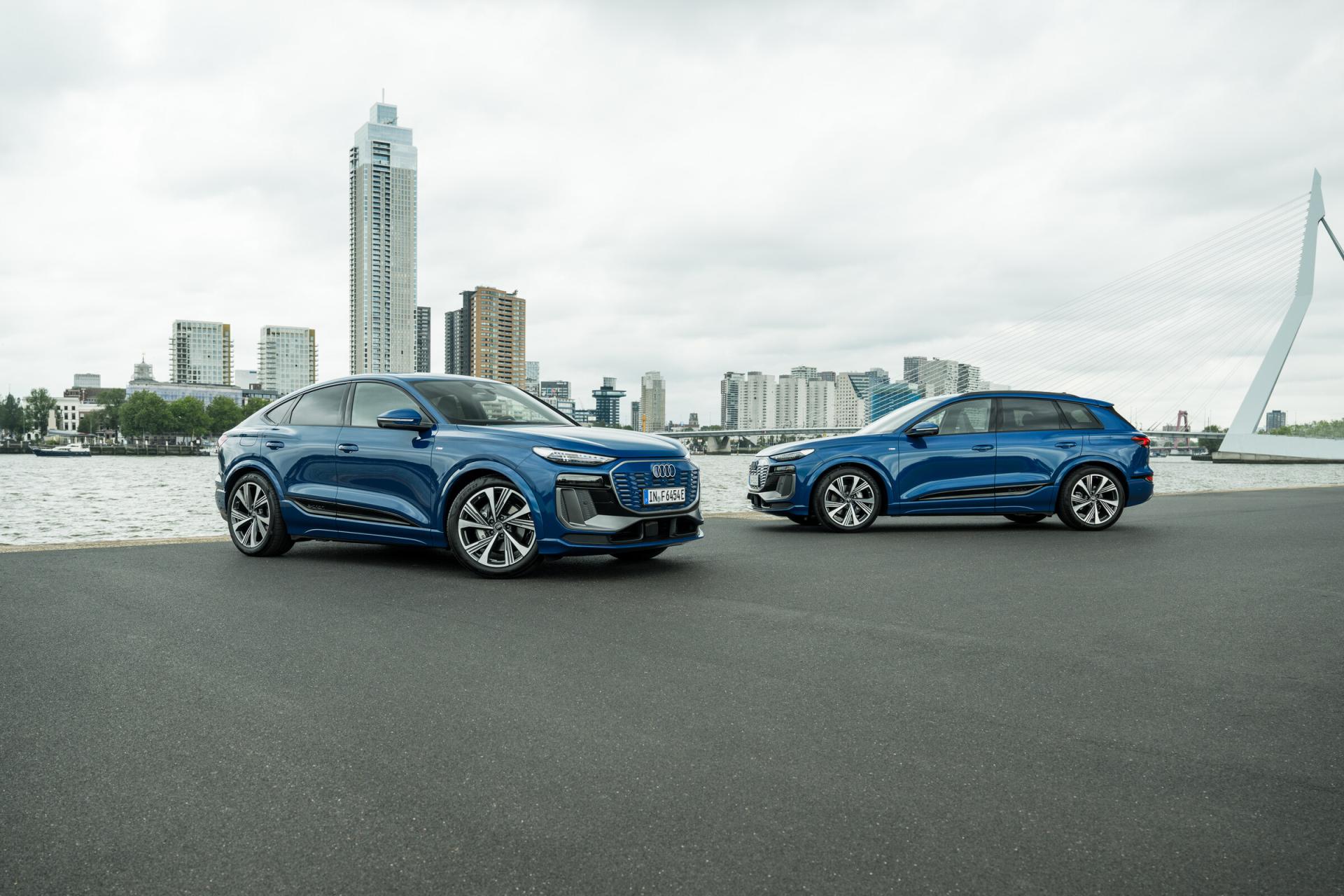 Audi Q6 SUV e-tron, front and rear three-quarter exterior views. Photo: Audi Media Center, audi.com.