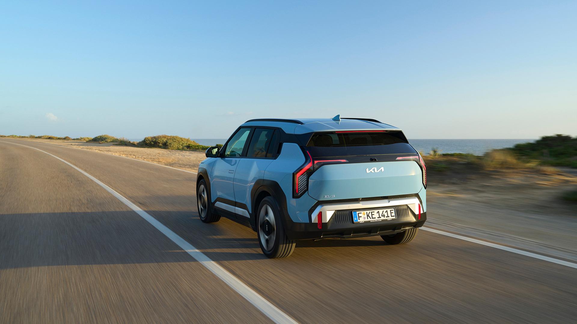 Kia EV3 from the rear three-quarter angle. Photo: Kia Europe