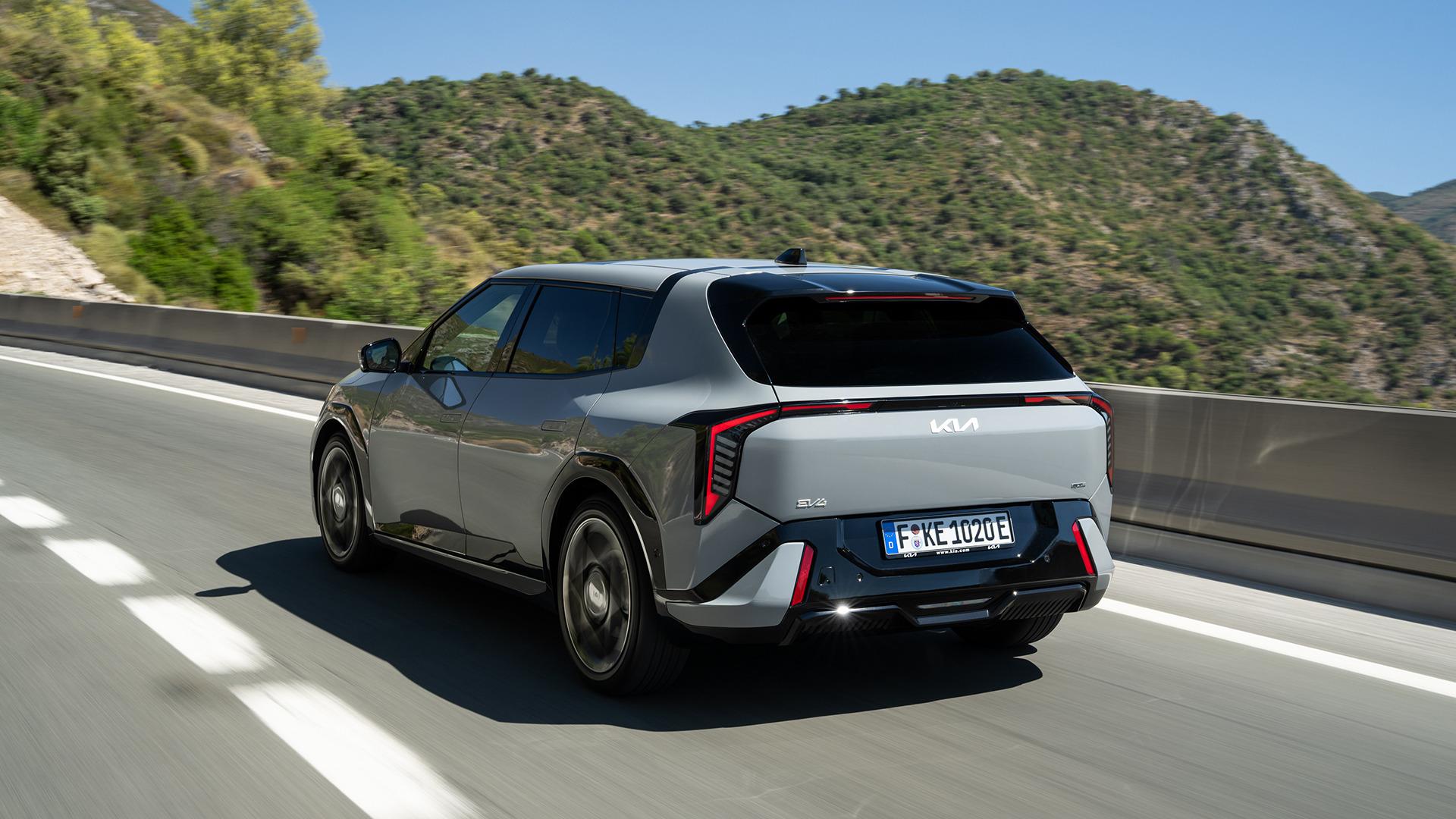 Kia EV4 hatchback from the rear three-quarter angle. Photo: Kia Europe
