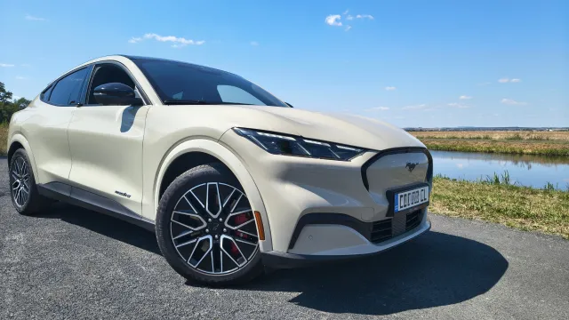 Ford Mustang Mach-E electric SUV during an editorial road test on a European road