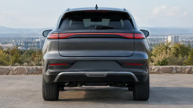 Rear view of the third-generation BYD Tang EV AWD from the MIIT regulatory filing, showing full-width taillights and a revised rear bumper. AI-generated illustration.
